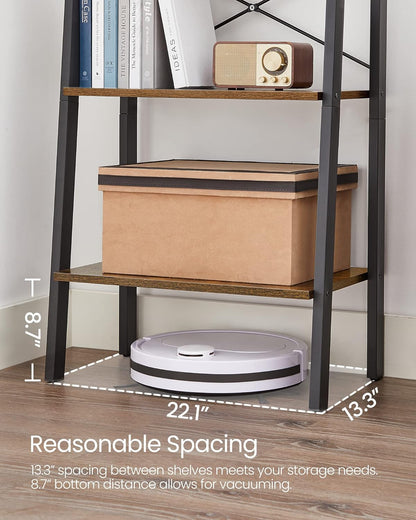 4-Tier Ladder Bookshelf – Industrial Storage Rack with Steel Frame for Living Room & Home Office