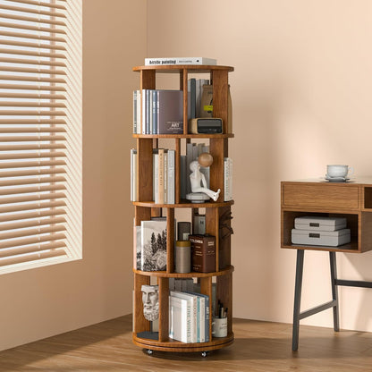 360° Rotating Solid Wood Bookshelf – Space-Saving Organizer for Modern Living
