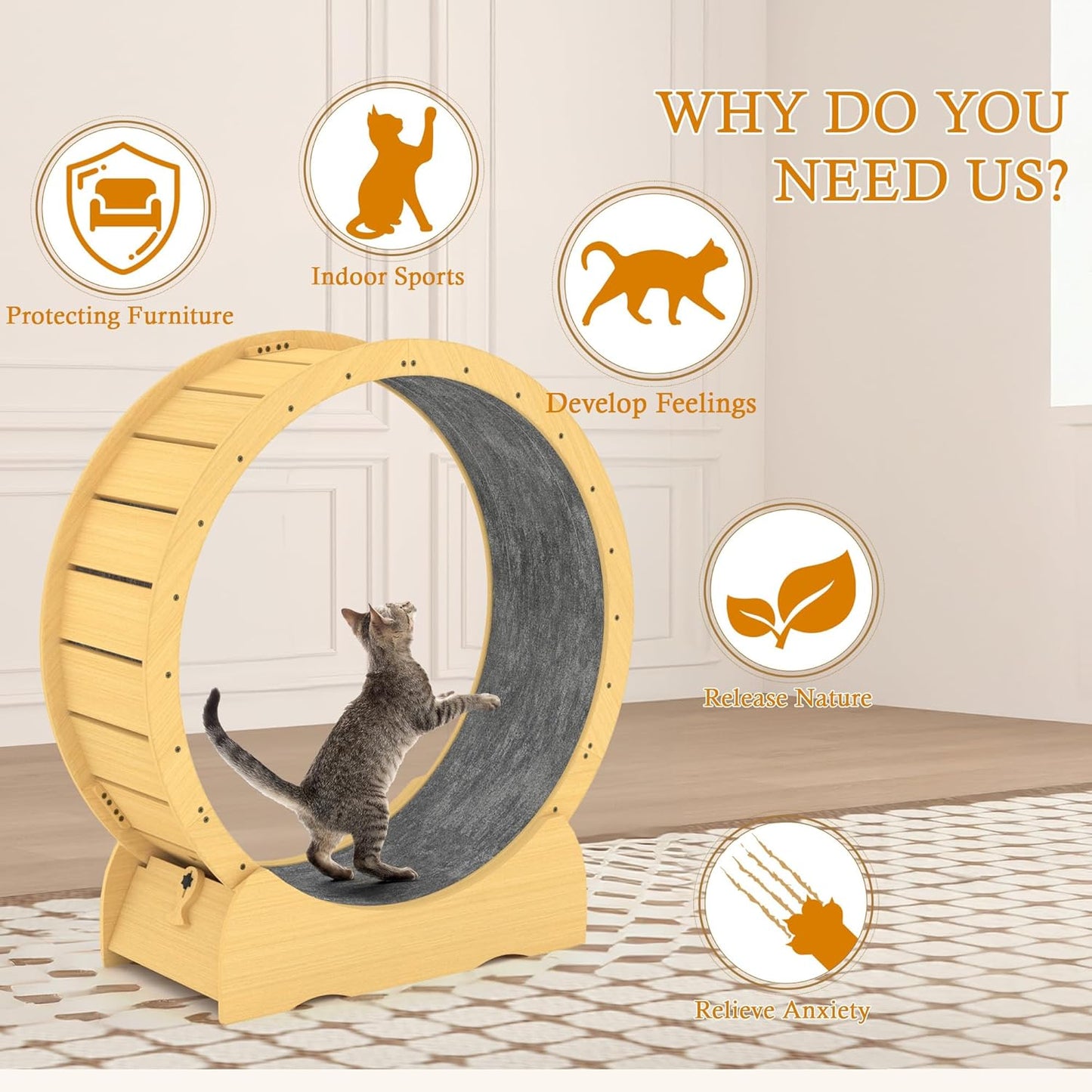45" Cat Exercise Wheel – Quiet Indoor Running Wheel for Active & Healthy Cats