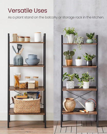 4-Tier Ladder Bookshelf – Industrial Storage Rack with Steel Frame for Living Room & Home Office