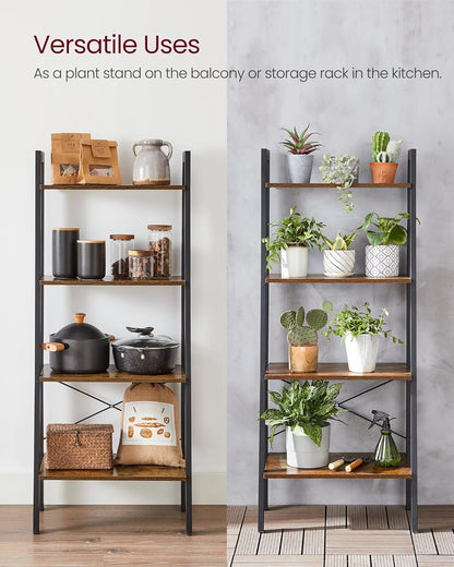 4-Tier Ladder Bookshelf – Industrial Storage Rack with Steel Frame for Living Room & Home Office