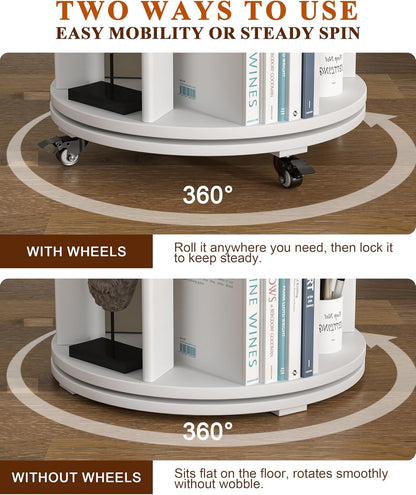 360° Rotating Solid Wood Bookshelf – Space-Saving Organizer for Modern Living