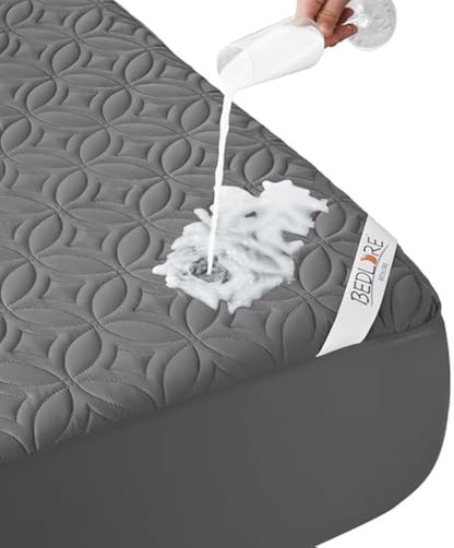 Waterproof Mattress Protector – Soft, Noiseless, Deep Pocket 6"-18" (Gray)