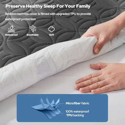 Waterproof Mattress Protector – Soft, Noiseless, Deep Pocket 6"-18" (Gray)
