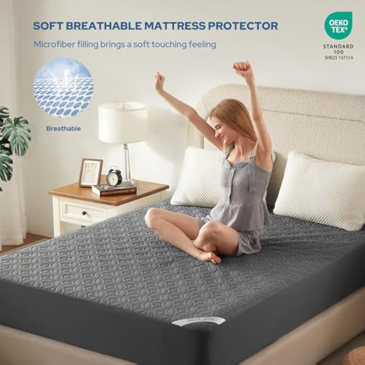 Waterproof Mattress Protector – Soft, Noiseless, Deep Pocket 6"-18" (Gray)