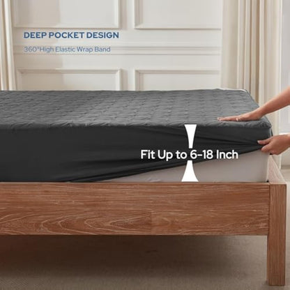 Waterproof Mattress Protector – Soft, Noiseless, Deep Pocket 6"-18" (Gray)
